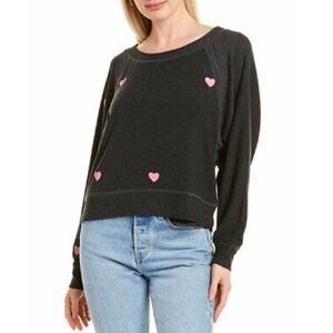 Chaser Pink Heart Cozy Knit Top Cropped Batwing XS